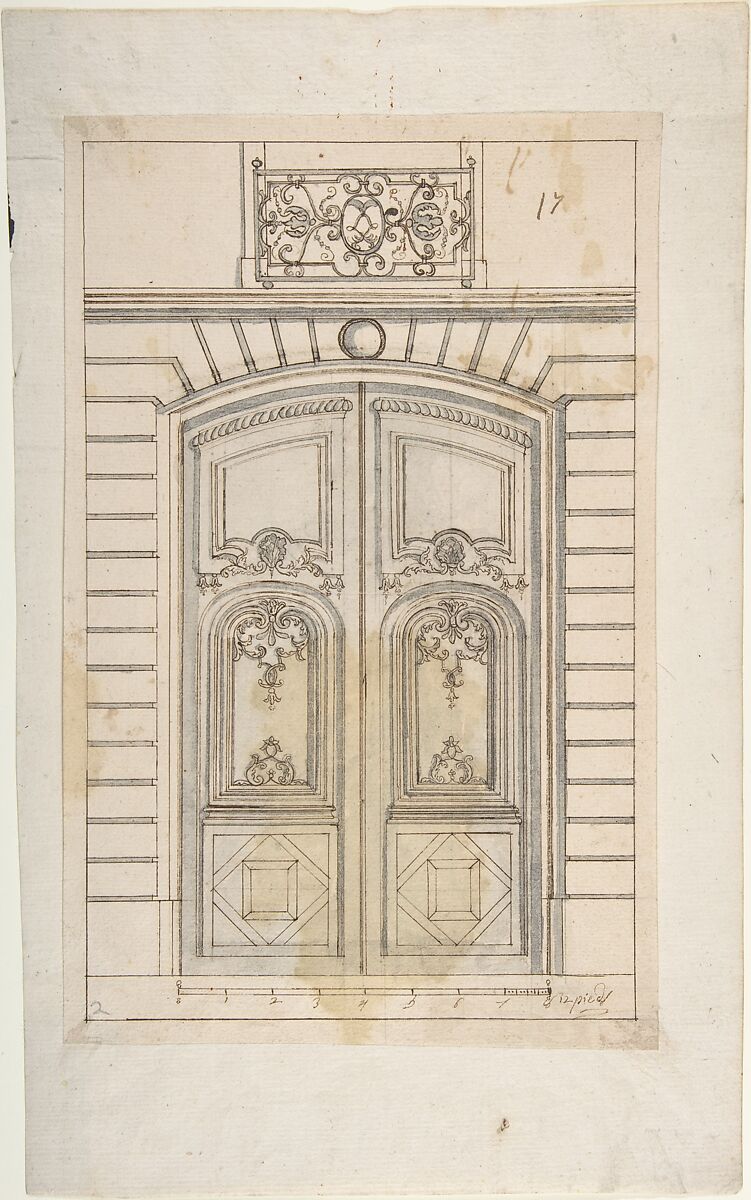 Design for a Doorway to a Rusticated Palace, Anonymous, French, 18th century, Pen and brown ink, brush and gray wash 