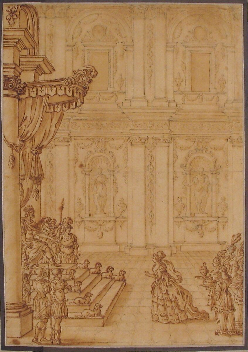 Esther before Ahasuerus, Anonymous, French, 18th century, Graphite, pen and brown ink, brush and brown wash 