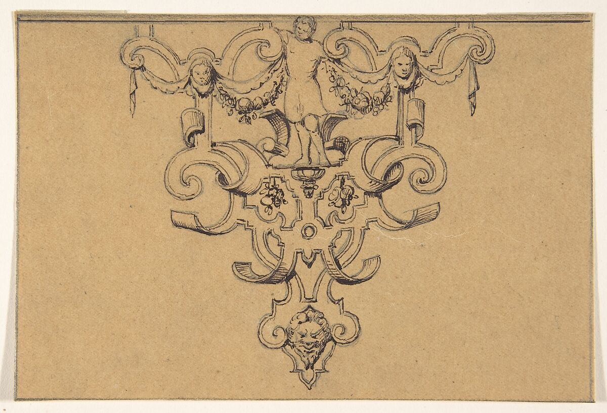 Ornamental Drawing, Anonymous, French, 19th century, Graphite, pen and black ink 