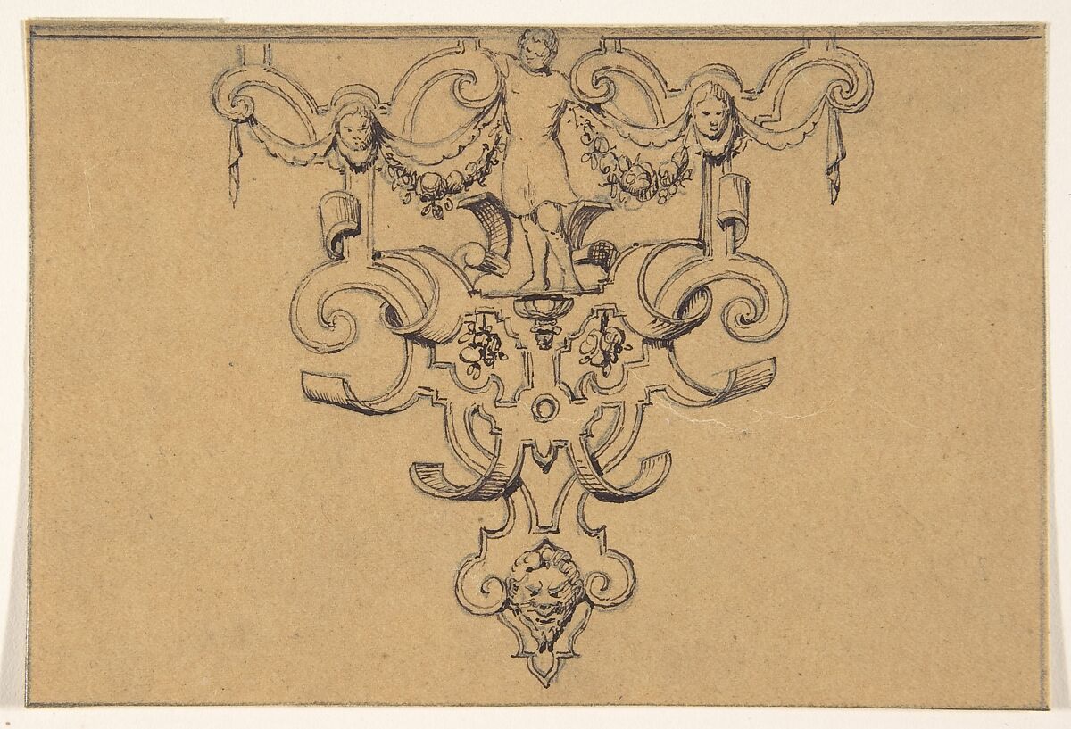 Design for Strapwork Ornament, Anonymous, French, 19th century, Graphite, pen and black ink 