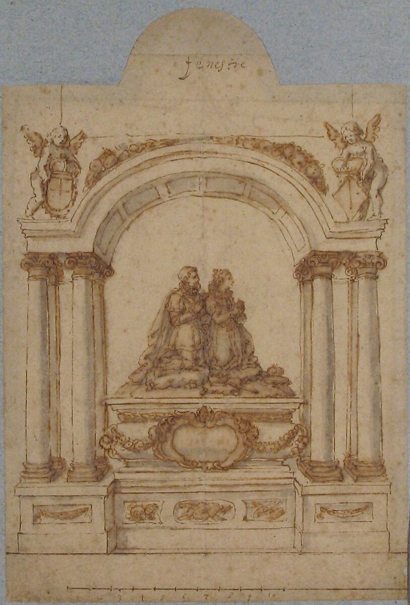 Project for a Tomb, Anonymous, French, 16th century, Pen and brown ink, brush and brown and gray wash