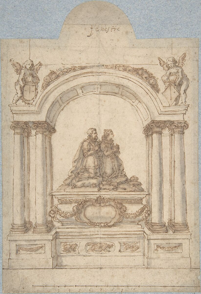 Project for a Tomb, Anonymous, French, 16th century, Pen and brown ink, brush and brown and gray wash. 