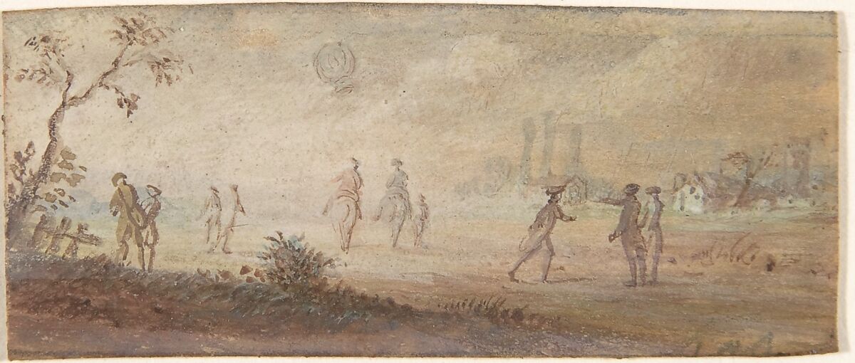 Designs for Top and Four Sides of a Snuffbox with Scenes depicting the Ascent of a Hot Air Balloon, Anonymous, French, 18th century, Gouache