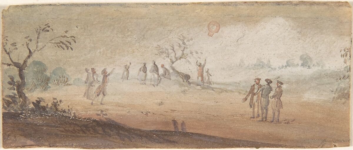 Designs for Top and Four Sides of a Snuffbox with Scenes depicting the Ascent of a Hot Air Balloon, Anonymous, French, 18th century, Gouache