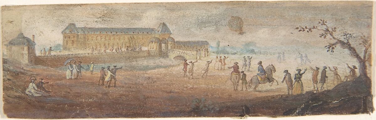 Designs for Top and Four Sides of a Snuffbox with Scenes depicting the Ascent of a Hot Air Balloon, Anonymous, French, 18th century, Gouache