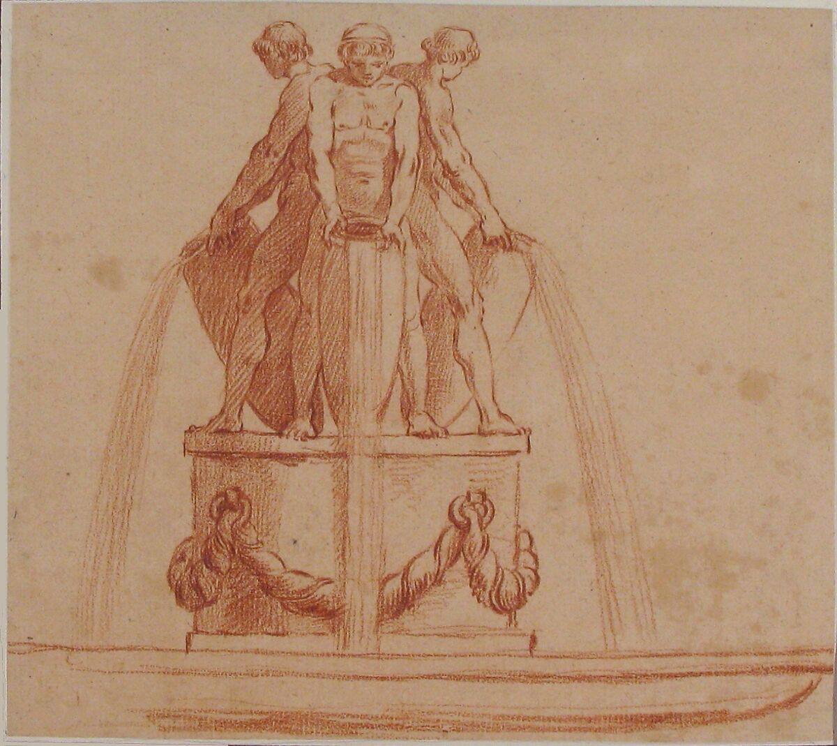 Design for a Fountain, Anonymous, French, 18th century, Red chalk 