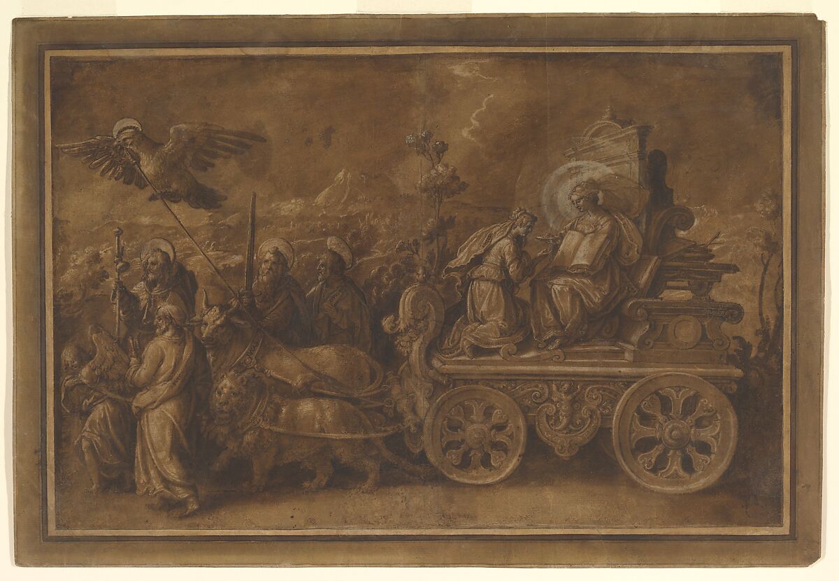 Allegory of the Triumph of the Church, Jan van der Straet, called Stradanus (Netherlandish, Bruges 1523–1605 Florence), Point of brush and brown wash 