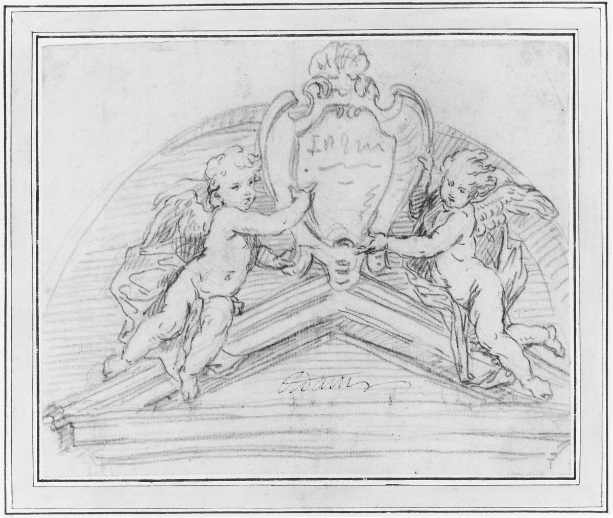 Design for a Pediment, Anonymous, French, 18th century, Red chalk