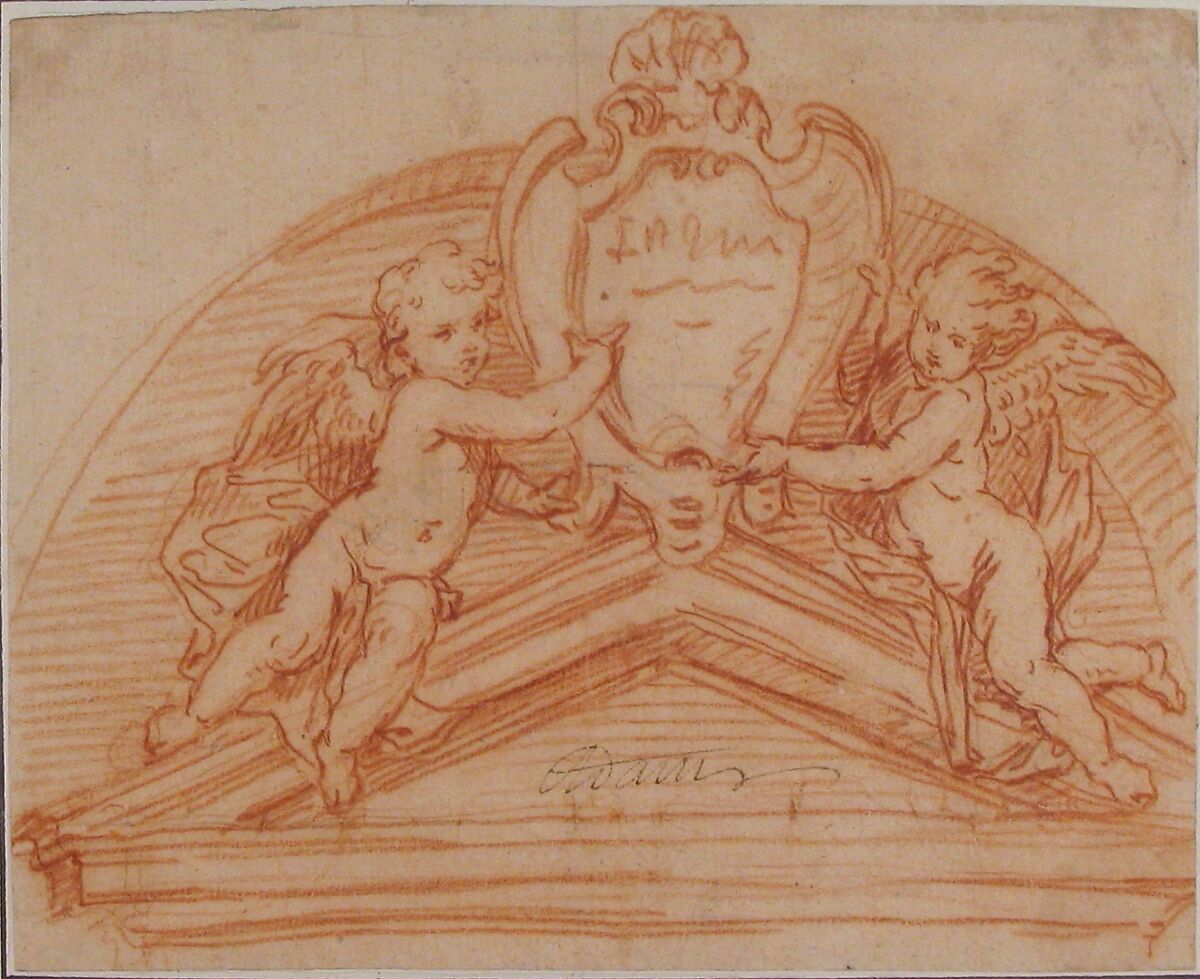 Design for a Pediment, Anonymous, French, 18th century, Red chalk