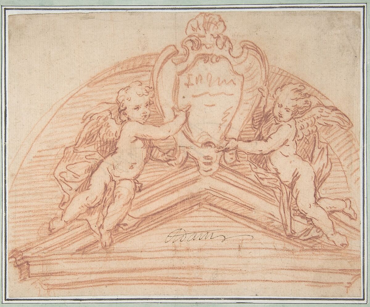 Design for a Pediment, Anonymous, French, 18th century, Red chalk 