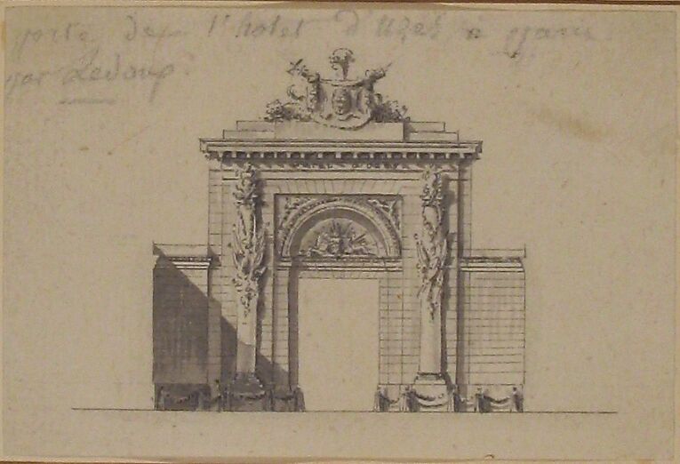 Portal of the Hôtel d'Uzès by Ledoux, Anonymous, French, 18th century, Pen and gray ink,  brush and gray wash