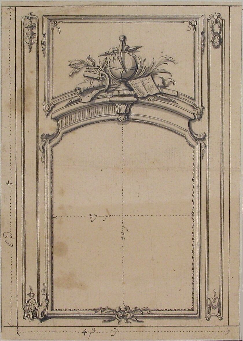 Design for Wall Paneling, Anonymous, French, 18th century, Pen and gray ink, brush and gray wash 