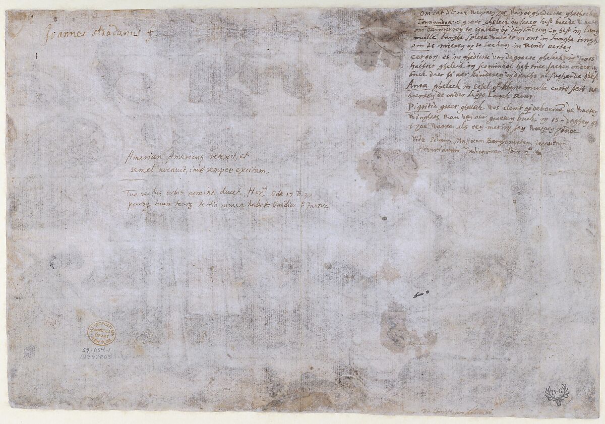 Allegory of America, Jan van der Straet, called Stradanus (Netherlandish, Bruges 1523–1605 Florence), Pen and brown ink, brown wash, heightened with white, over black chalk. Incised