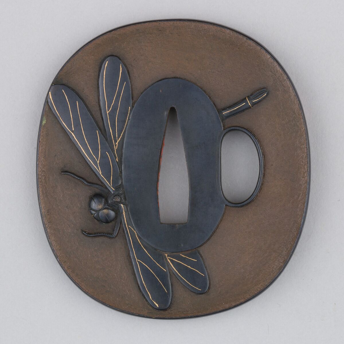 Sword Guard (Tsuba), Copper, copper-gold alloy (shakudō), gold, Japanese