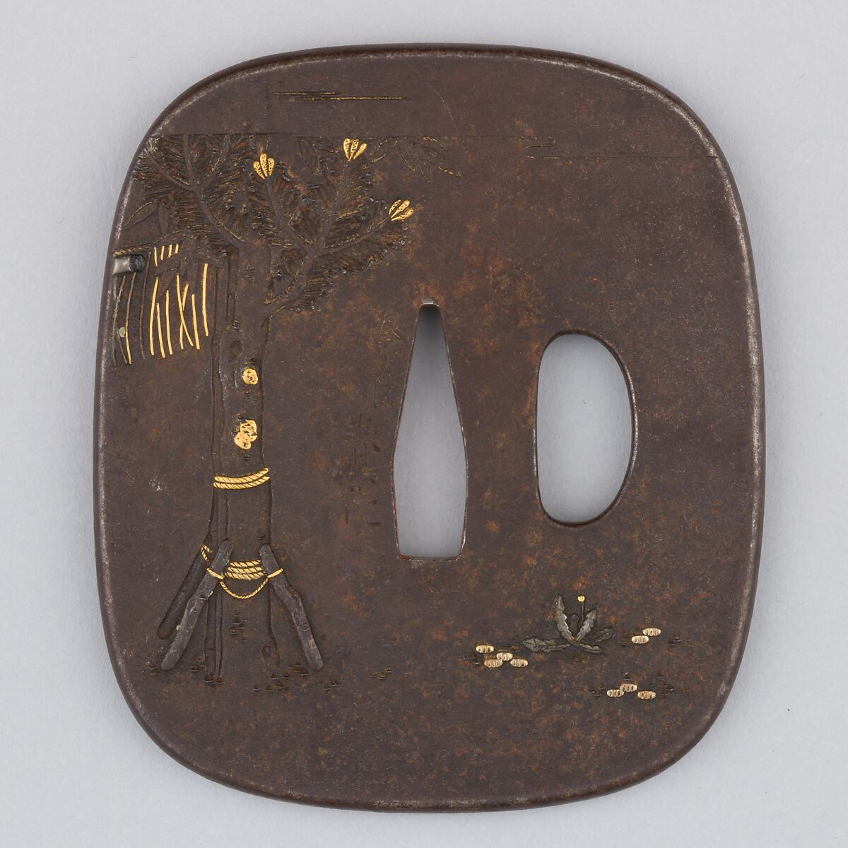 Sword Guard (Tsuba), Iron, gold, silver, copper-gold alloy (shakudō), copper, Japanese