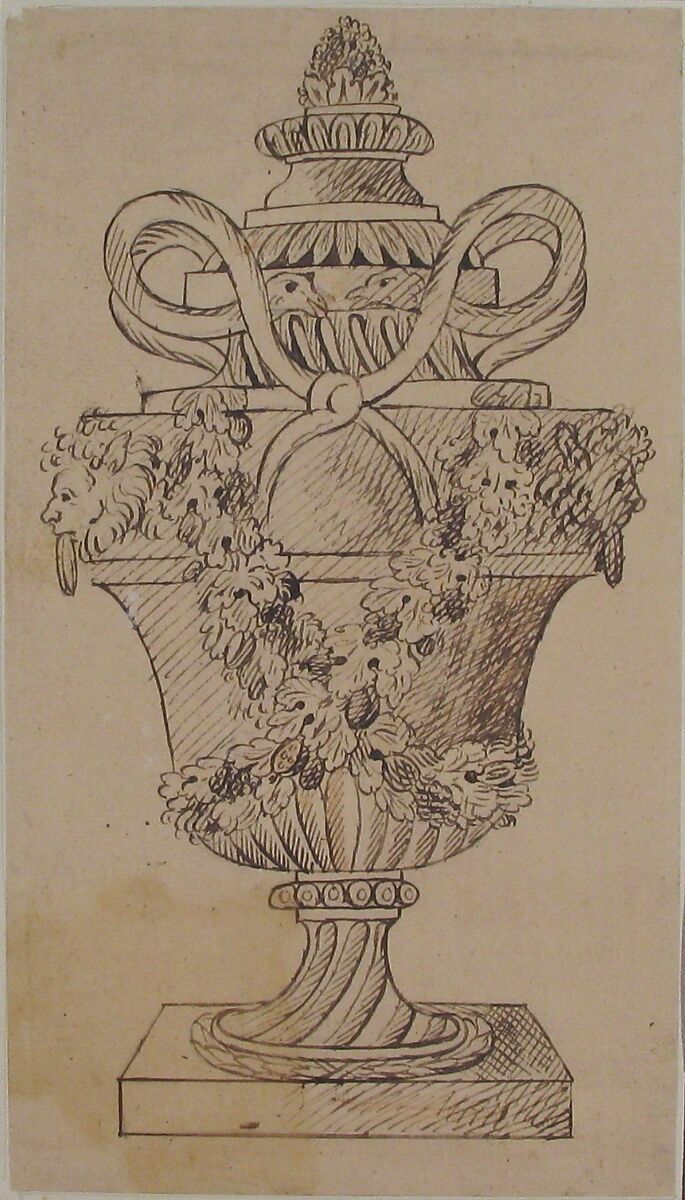 Design for an Urn (recto); Sketches (verso), Anonymous, French, 18th century, Pen and brown ink (recto); red chalk (verso)