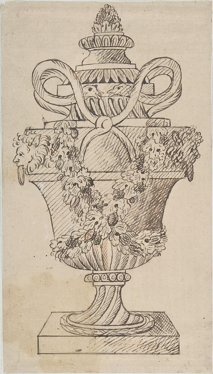 Design for an Urn (recto); Sketches (verso), Anonymous, French, 18th century, Pen and brown ink (recto); red chalk (verso) 