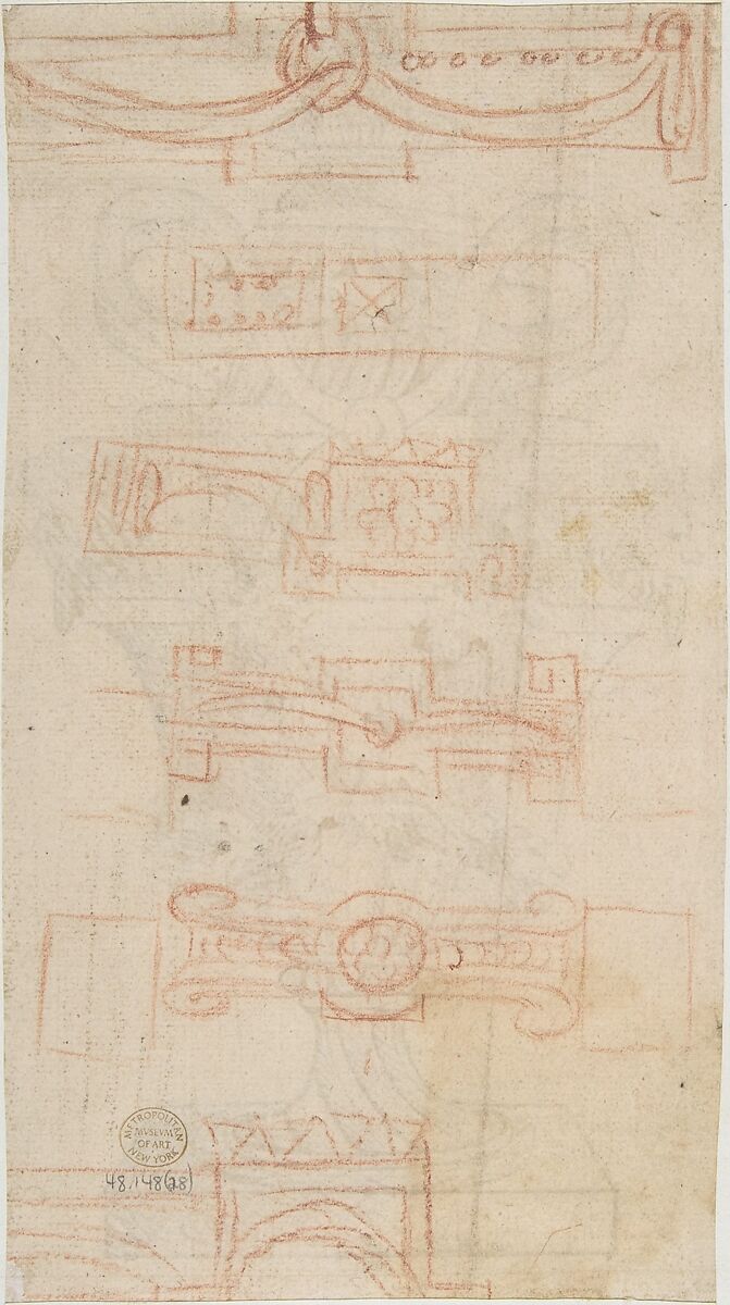 Design for an Urn (recto); Sketches (verso), Anonymous, French, 18th century, Pen and brown ink (recto); red chalk (verso)