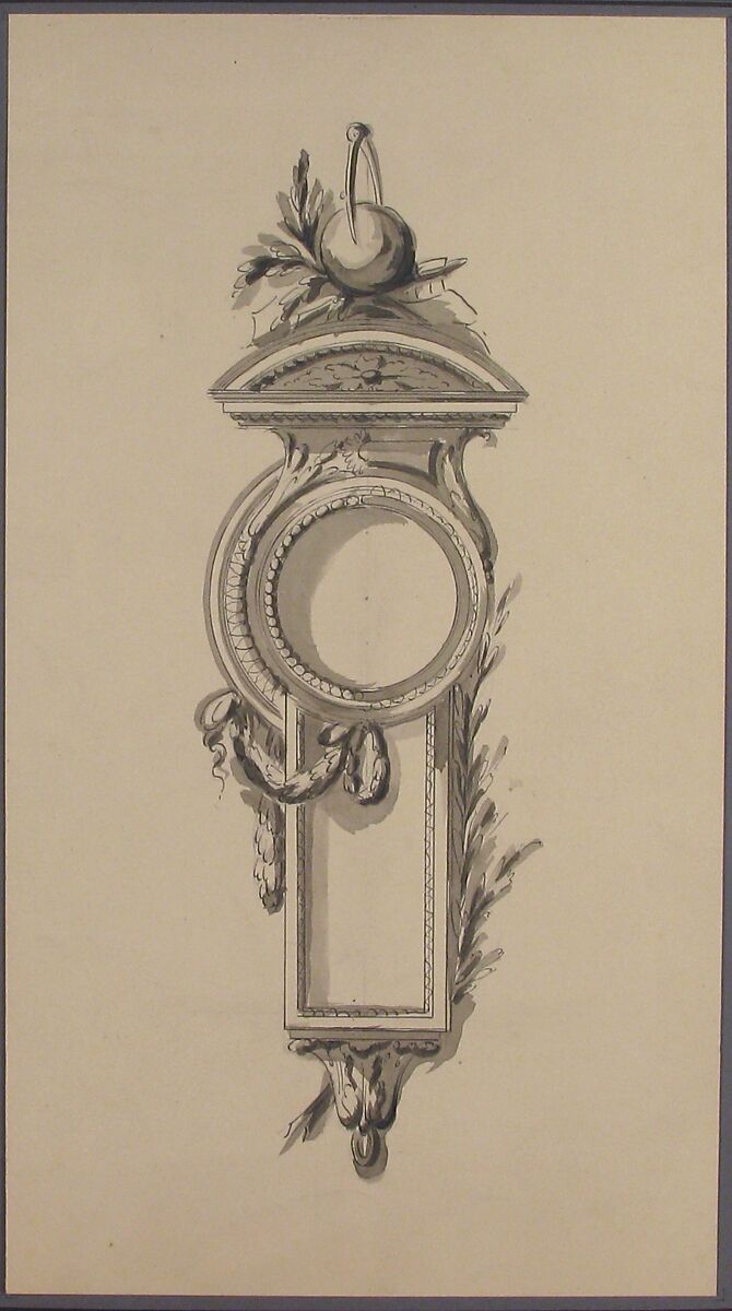 Design for a Clock Case, Anonymous, French, 18th century, Graphite, pen and gray ink, brush and gray wash (recto); graphite (verso)