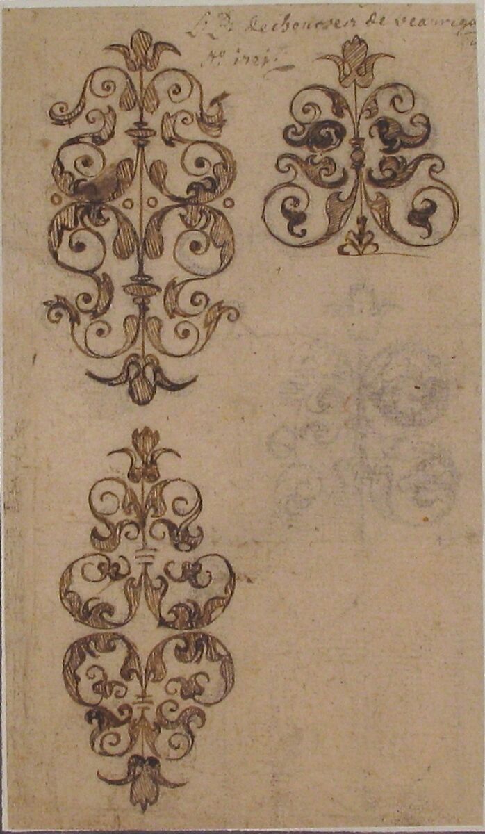Designs for Ornament, Anonymous, French, 18th century, Pen and brown ink over black chalk 