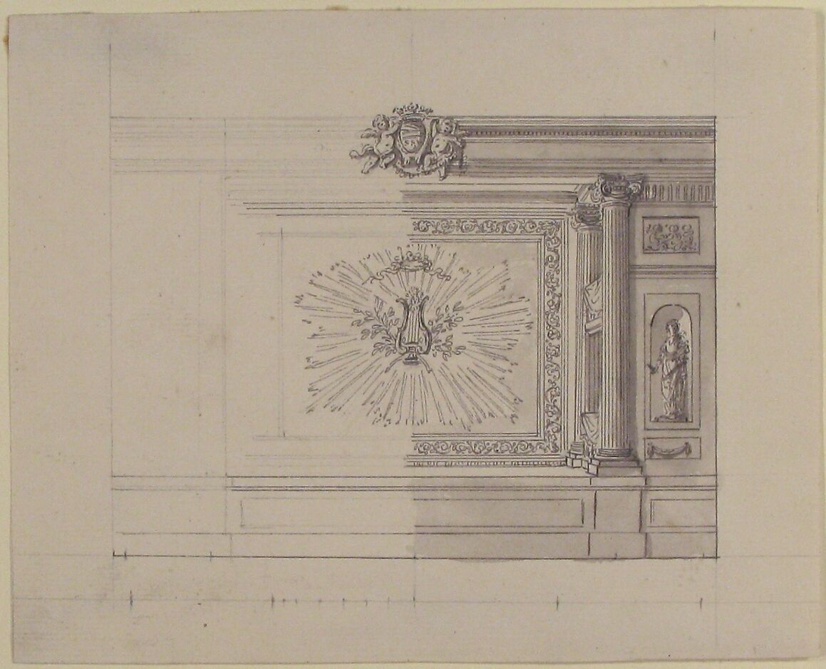 Design for a Wall Decoration, Anonymous, French, 18th century, Pen and ink, brush and gray wash