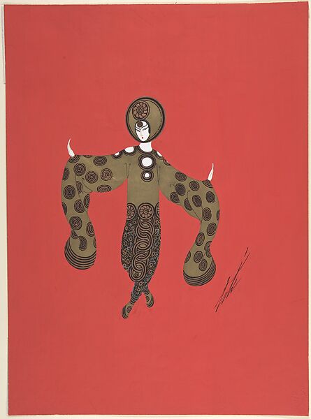 Costume design for "Les Cercles", Erté (Romain de Tirtoff) (French (born Russia), St. Petersburg 1892–1990 Paris), Gouache and metallic paint 