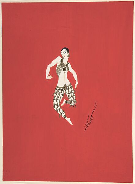 Costume design for "Mah-Jongg", Erté (Romain de Tirtoff) (French (born Russia), St. Petersburg 1892–1990 Paris), Gouache and metallic paint. 
