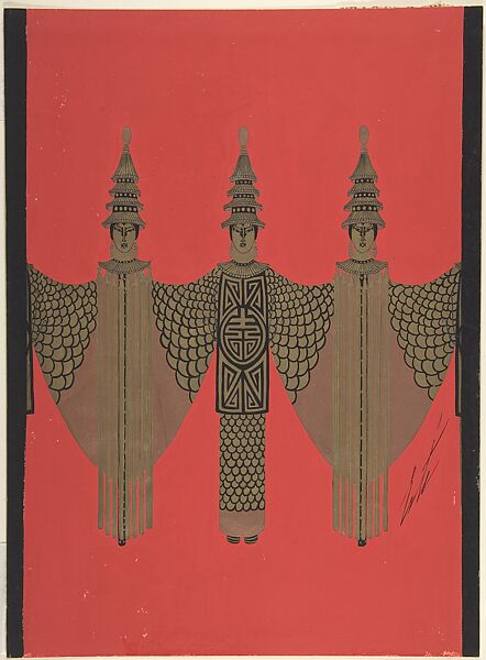 Costume design for "Les Murs", Erté (Romain de Tirtoff) (French (born Russia), St. Petersburg 1892–1990 Paris), Gouache and metallic paint. 
