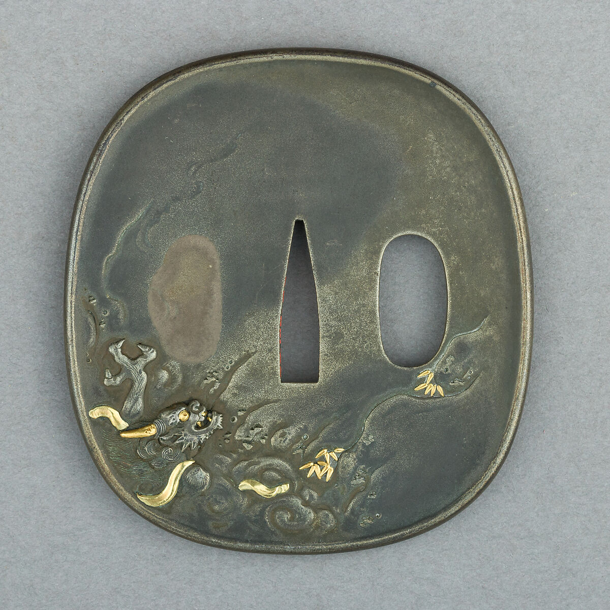Sword Guard (Tsuba), Copper-silver alloy (shibuichi), gold, Japanese