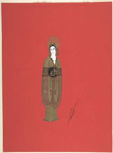 Costume design for "Les Caractères", Erté (Romain de Tirtoff) (French (born Russia), St. Petersburg 1892–1990 Paris), Gouache and metallic paint. 