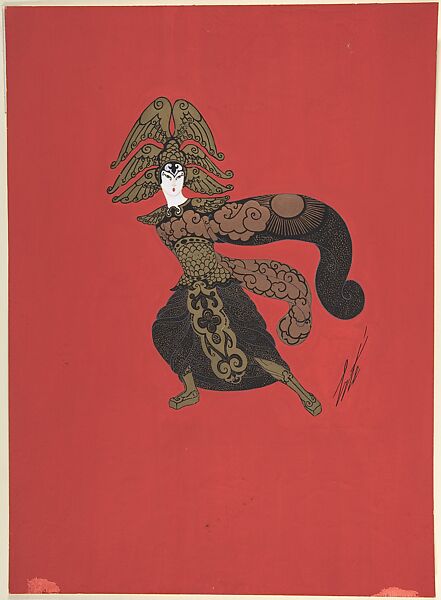 Costume design for "Vent de l'Est", Erté (Romain de Tirtoff) (French (born Russia), St. Petersburg 1892–1990 Paris), Gouache and metallic paint. 