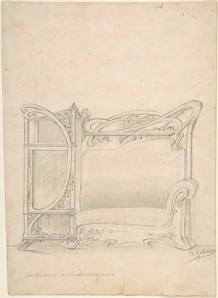 Design for a Combination Bookcase and Sofa (?), A. Galiano (Italian or Spanish, late 19th–early 20th century), Graphite 