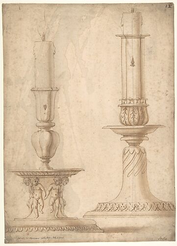 Design for Two Candlesticks with decorated Bases