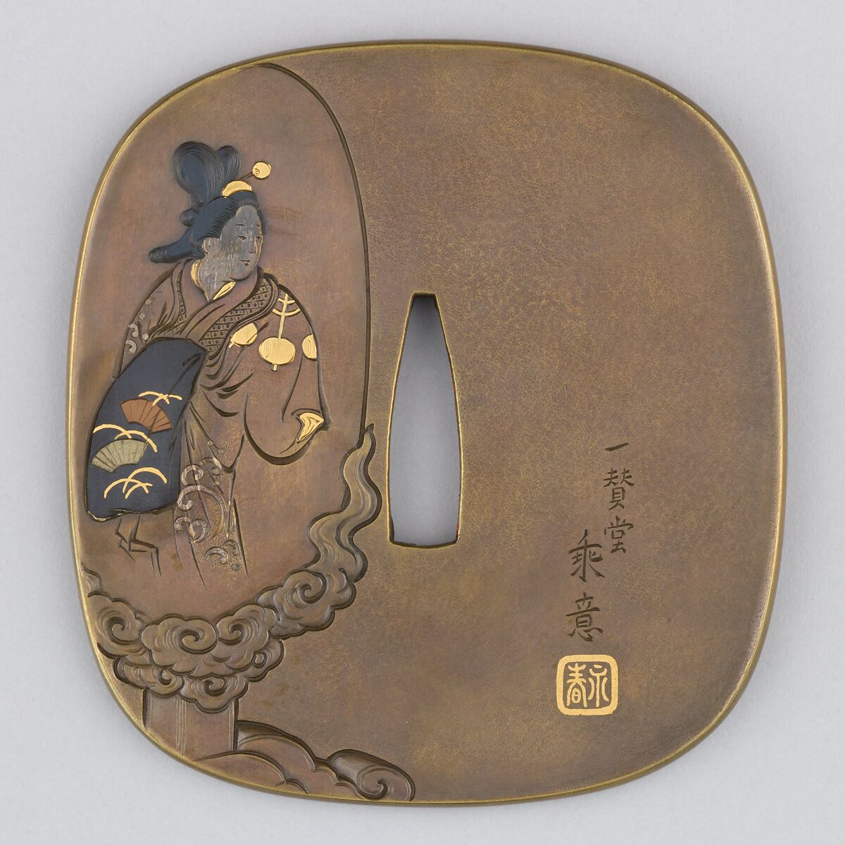 Sword Guard (Tsuba), Copper alloy (sentoku), gold, copper, silver, copper-gold alloy (shakudō), Japanese