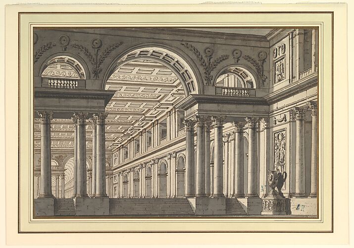 Design for a Stage Set: Classical Arcaded Gallery with Triumphal Arch Motif