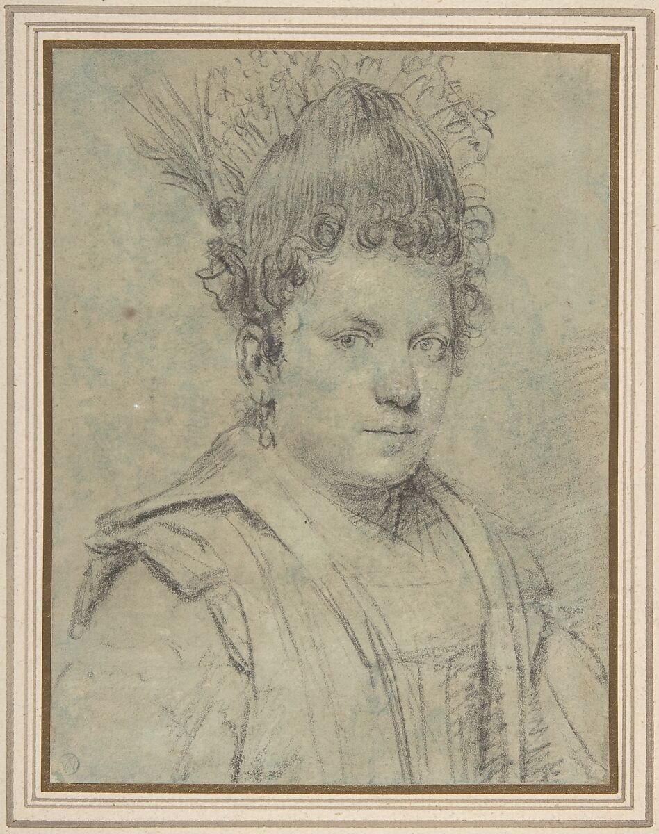 Portrait of a Woman, Attributed to Ottavio Leoni (Il Padovano) (Italian, Rome 1578–1630 Rome), Black chalk on blue paper (now faded) 