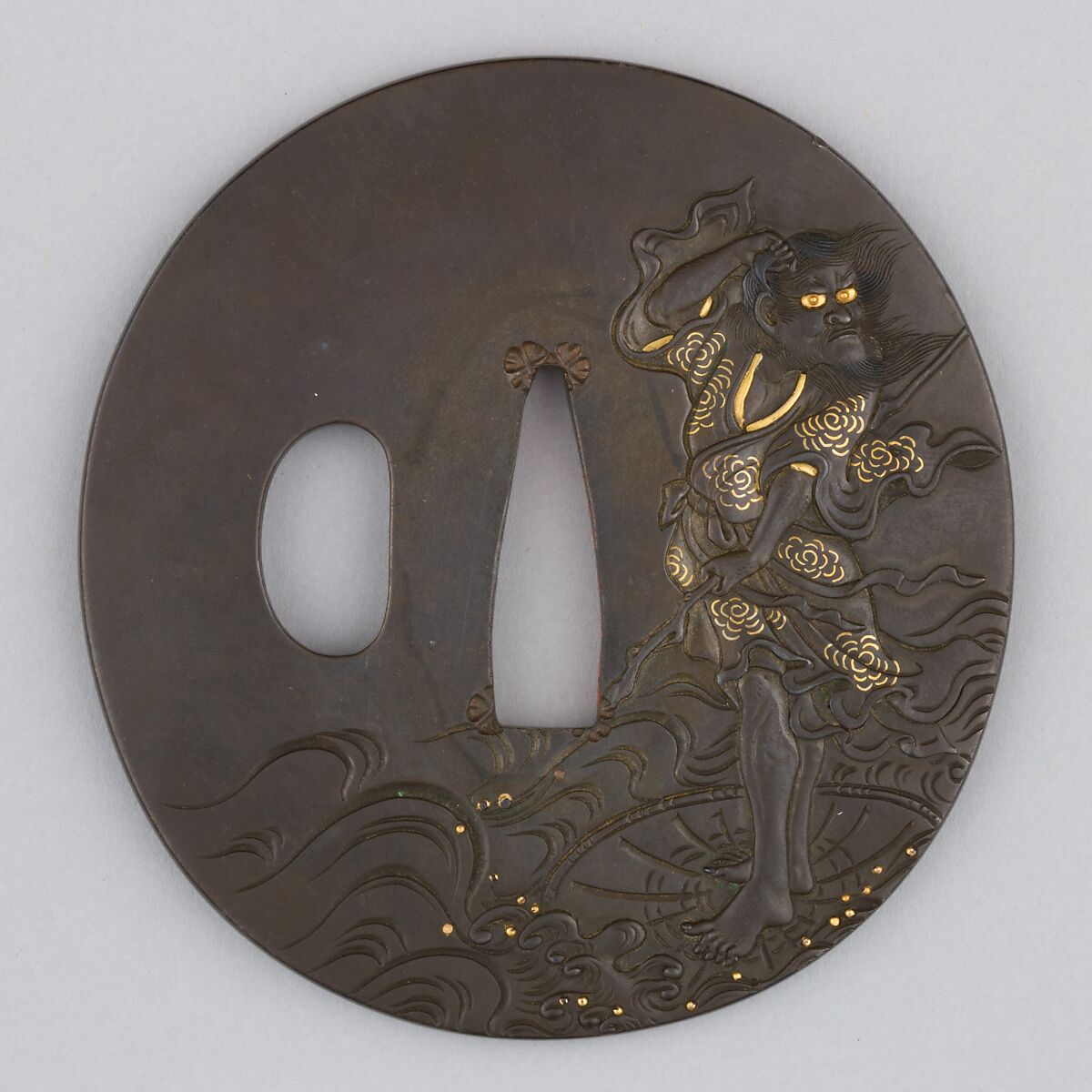 Sword Guard (Tsuba), Copper-silver alloy (shibuichi), gold, copper, Japanese 