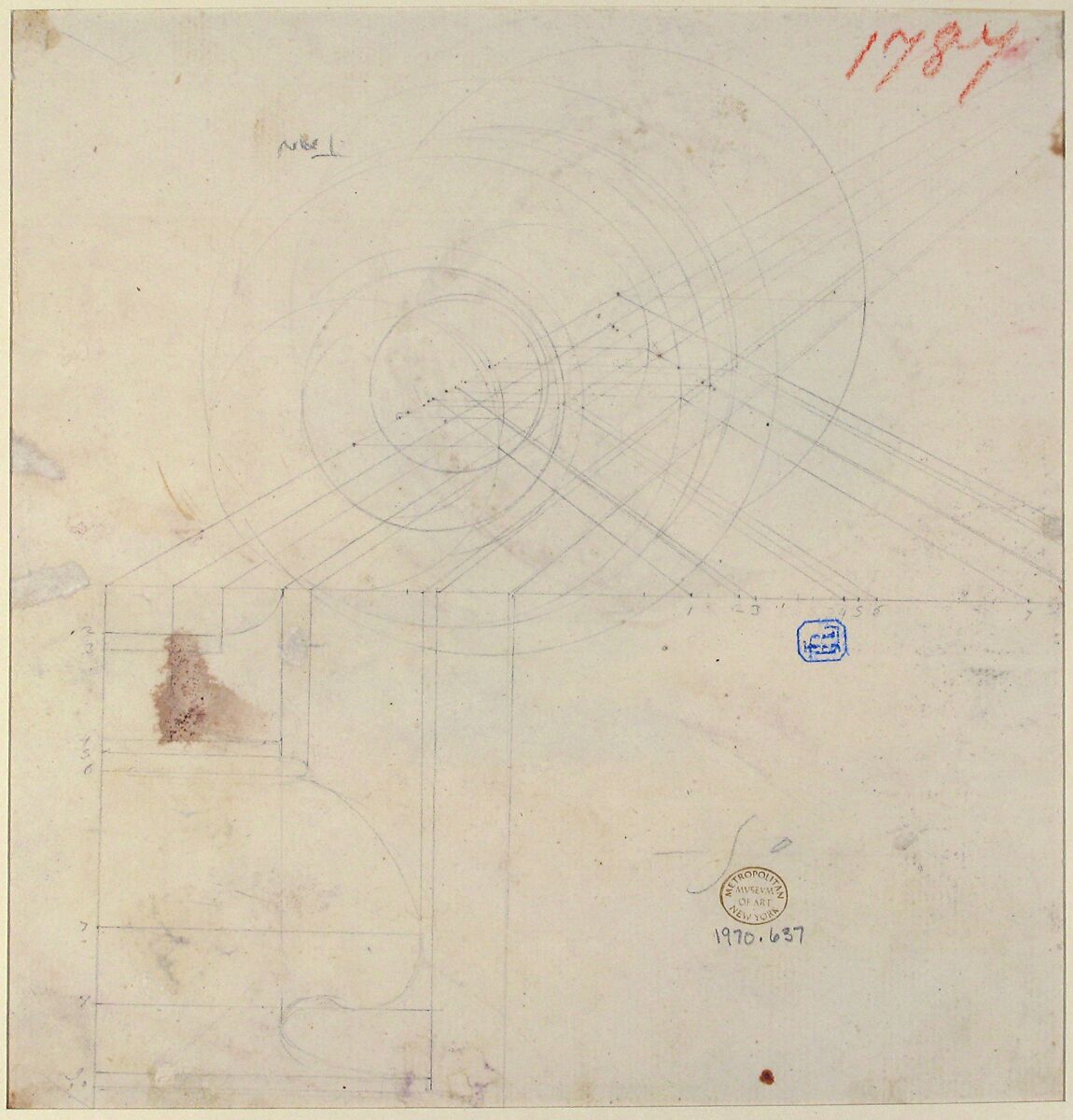 Design of a Perspective projection for an Urn, Attributed to Flaminio Innocenzo Minozzi (Italian, Bologna 1735–1817 Bologna), Pen and brown ink, brush and brown and gray wash over traces of black and red chalk