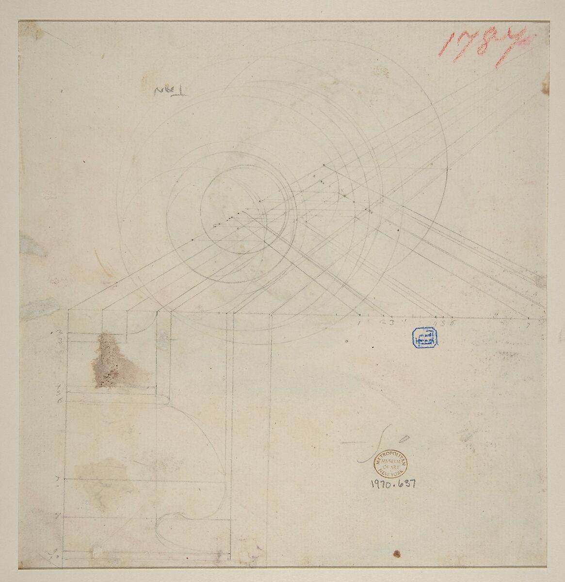 Design of a Perspective projection for an Urn, Attributed to Flaminio Innocenzo Minozzi (Italian, Bologna 1735–1817 Bologna), Pen and brown ink, brush and brown and gray wash over traces of black and red chalk