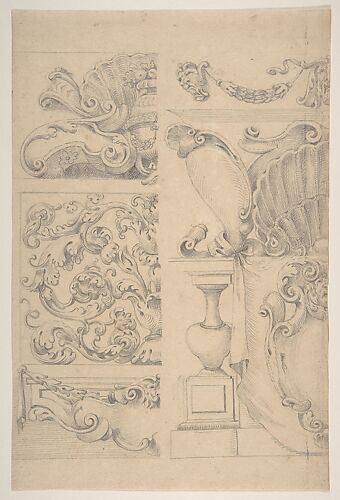 Design for Cartouches Decorated with Sea-Shells, Garlands, Foliage, Volutes and Urns