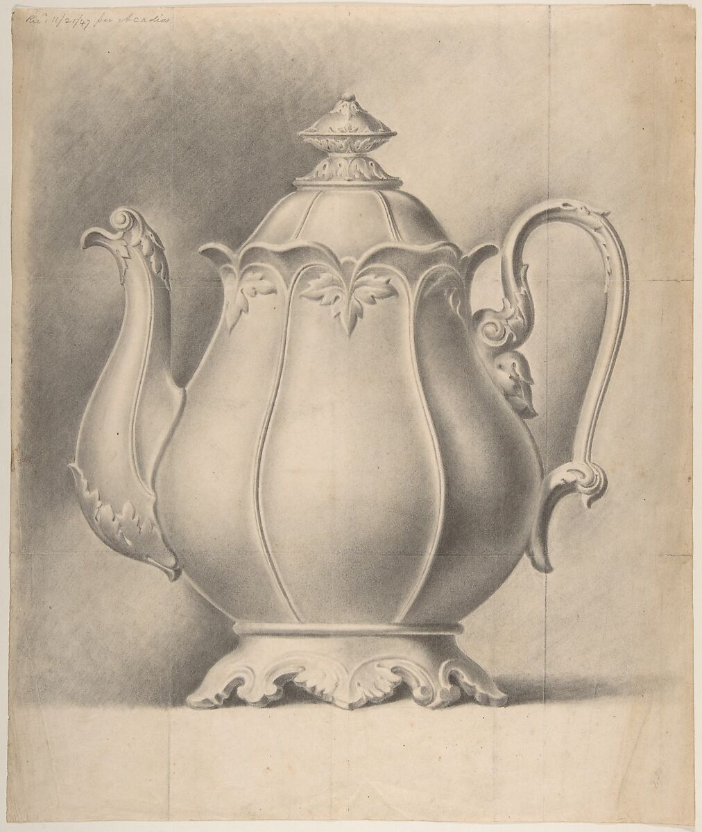 Design for a Tea Pot Removed from the Factory Record Book, Haviland &amp; Co. (American and French, 1864–1931), Pen and ink and graphite 