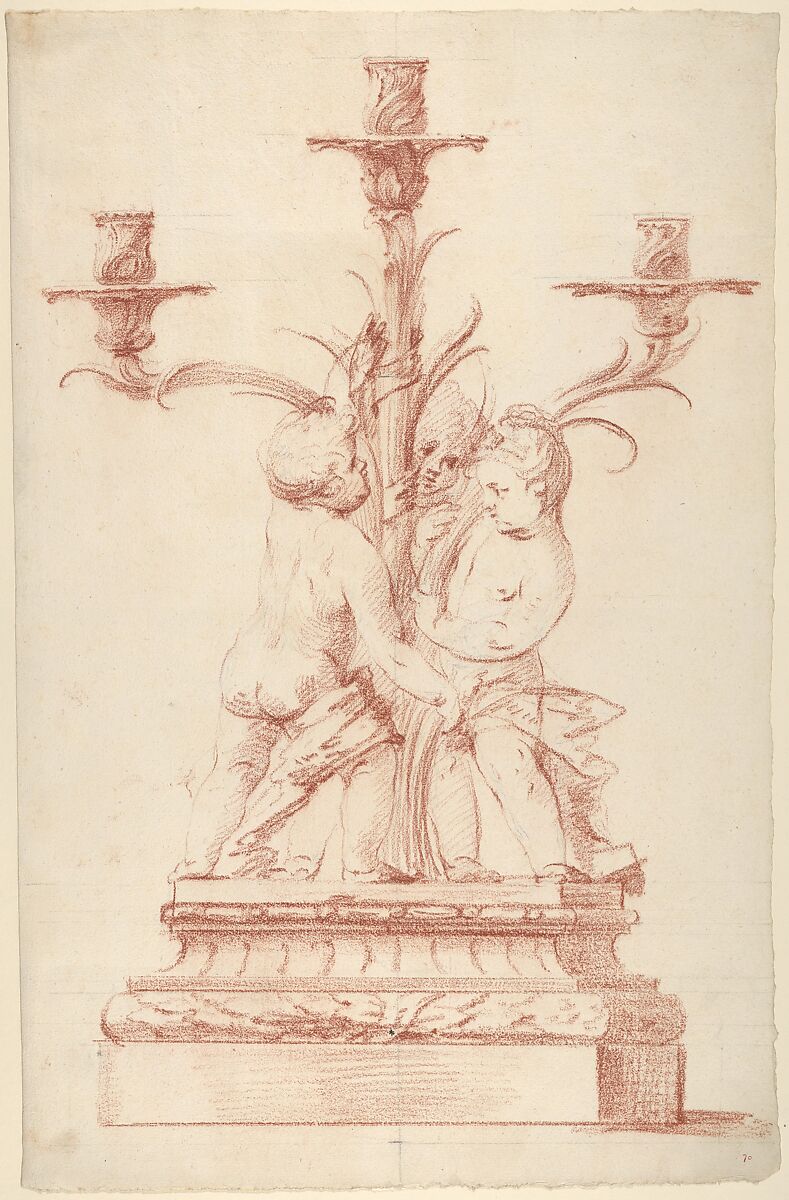 Design for a Candelabra, Anonymous, French, 18th century, Red chalk with partial black underdrawing 