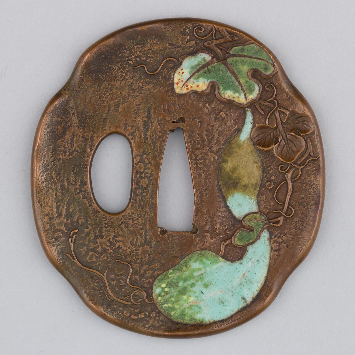 Sword Guard (Tsuba), Copper, enamel, Japanese