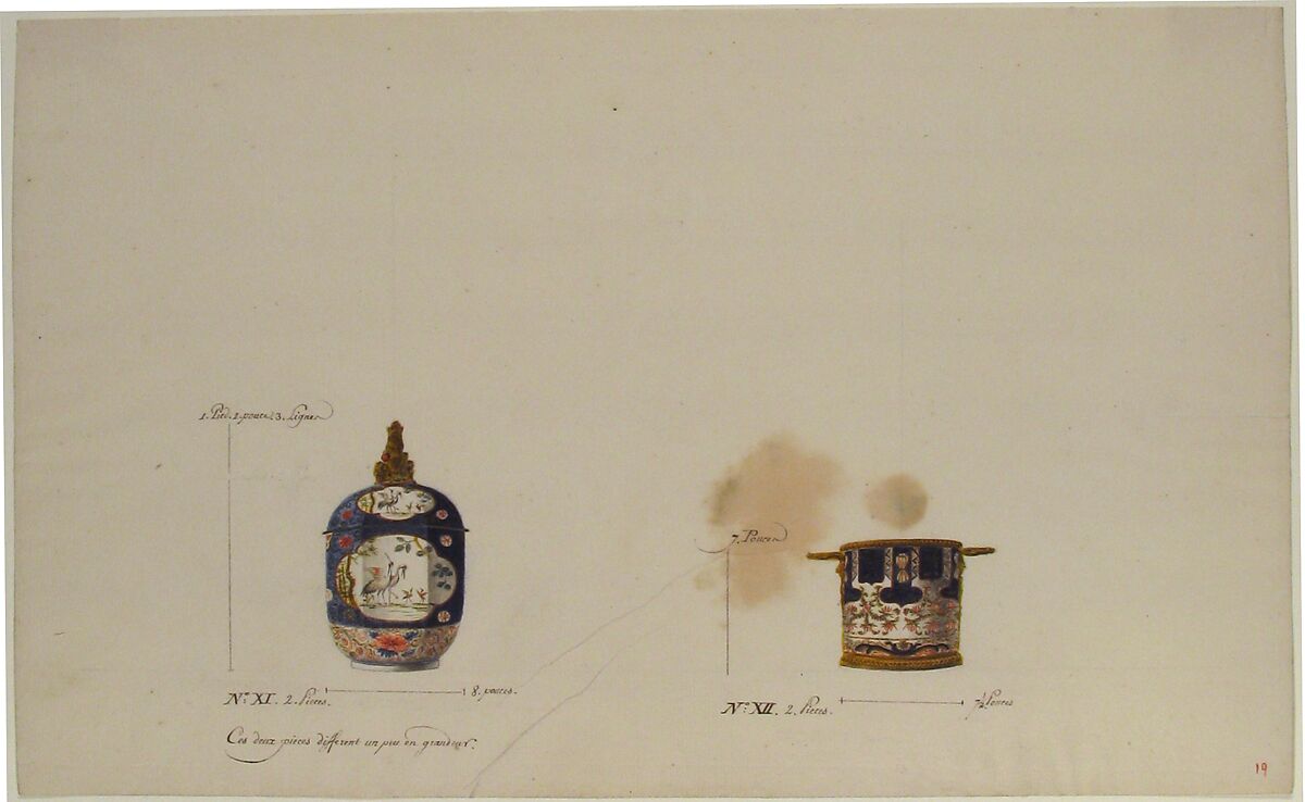 Design for Two Vases, Anonymous, French, 18th century, Pen and brown ink, and watercolor