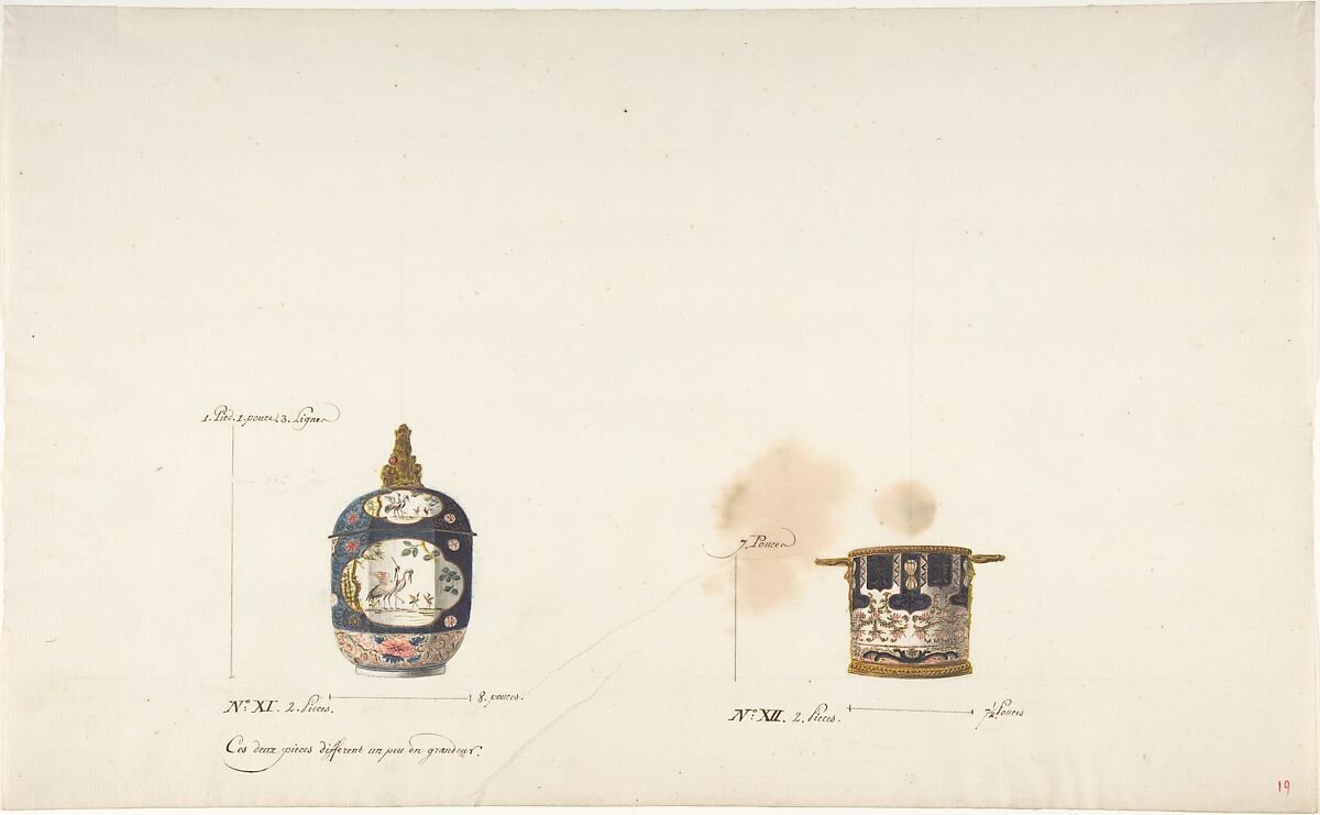 Design for Two Vases, Anonymous, French, 18th century, Pen and brown ink, and watercolor 