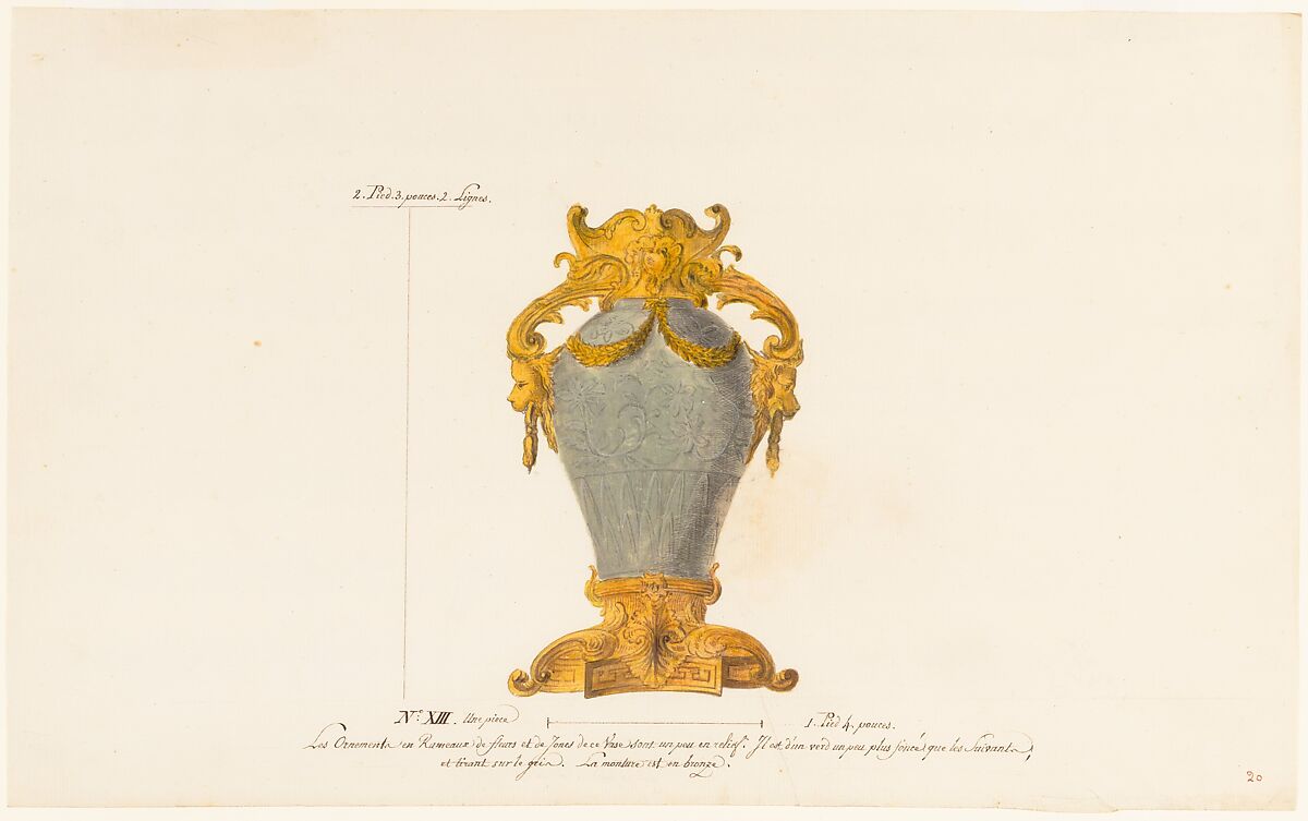 Design for a Mounted Chinese Vase, Anonymous, French, 18th century, Gouache, with pen and brown and gray ink