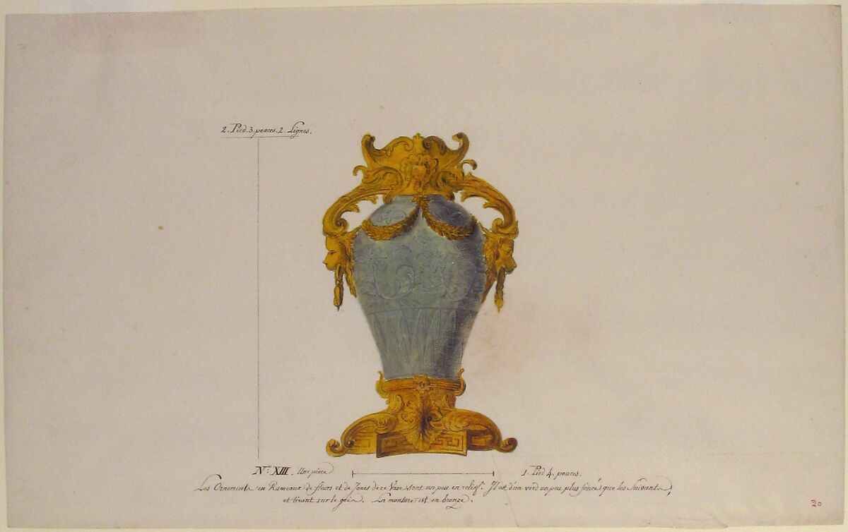 Design for a Mounted Chinese Vase, Anonymous, French, 18th century, Gouache, with pen and brown and gray ink