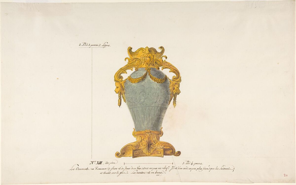 Design for a Mounted Chinese Vase, Anonymous, French, 18th century, Gouache, with pen and brown and gray ink 