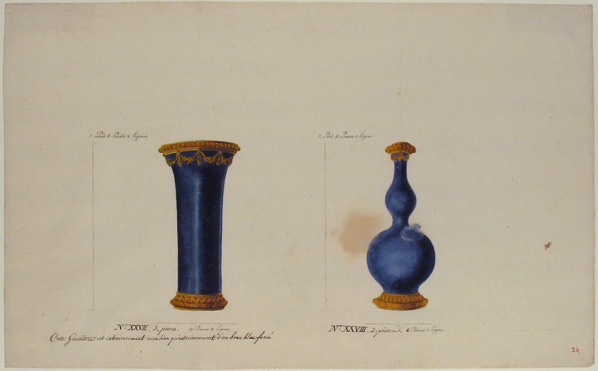 Design for Two Vases, Anonymous, French, 18th century, Pen and gray and brown ink, and watercolor