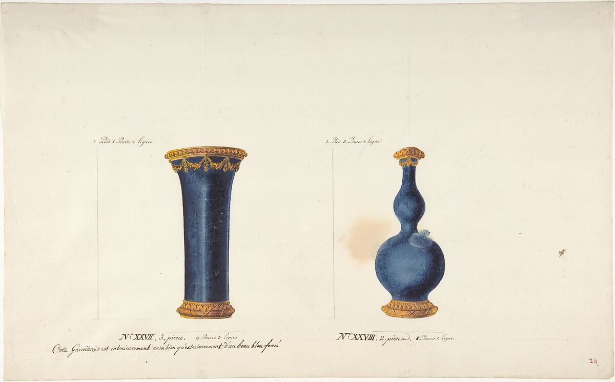 Design for Two Vases, Anonymous, French, 18th century, Pen and gray and brown ink, and watercolor 